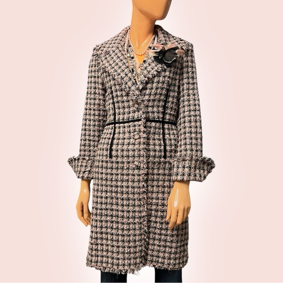 ANTHRO / TRUE MEANING Plaid Fringed Tweed Coat - Picture 2 of 16